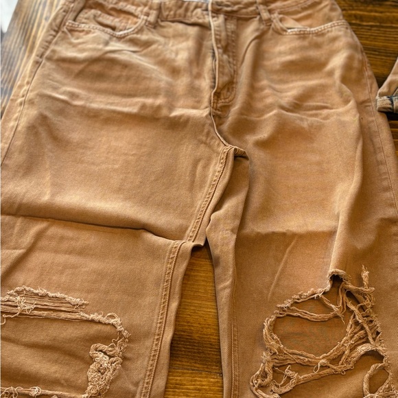 Distressed Tan Ankle Jeans - Picture 1 of 3